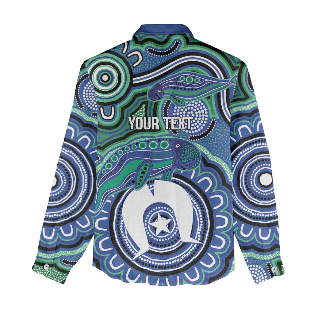 Torres Strait Islander Flag Day Personalised Women Casual Shirt Dhari Dugongs Sea Cows Aboriginal Art