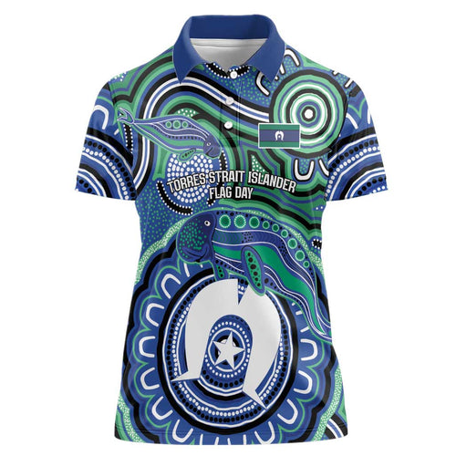 Torres Strait Islander Flag Day Personalised Women Polo Shirt Dhari Dugongs Sea Cows Aboriginal Art