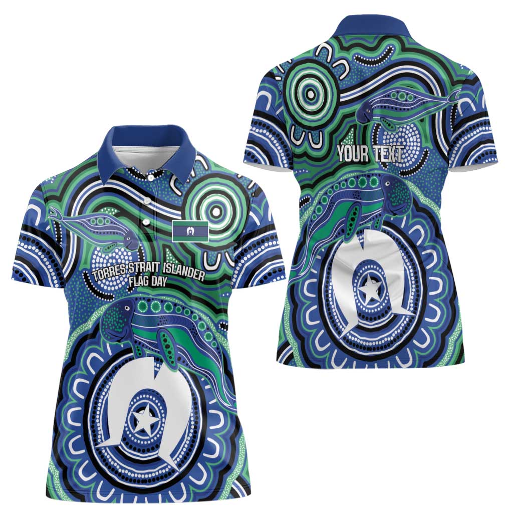 Torres Strait Islander Flag Day Personalised Women Polo Shirt Dhari Dugongs Sea Cows Aboriginal Art