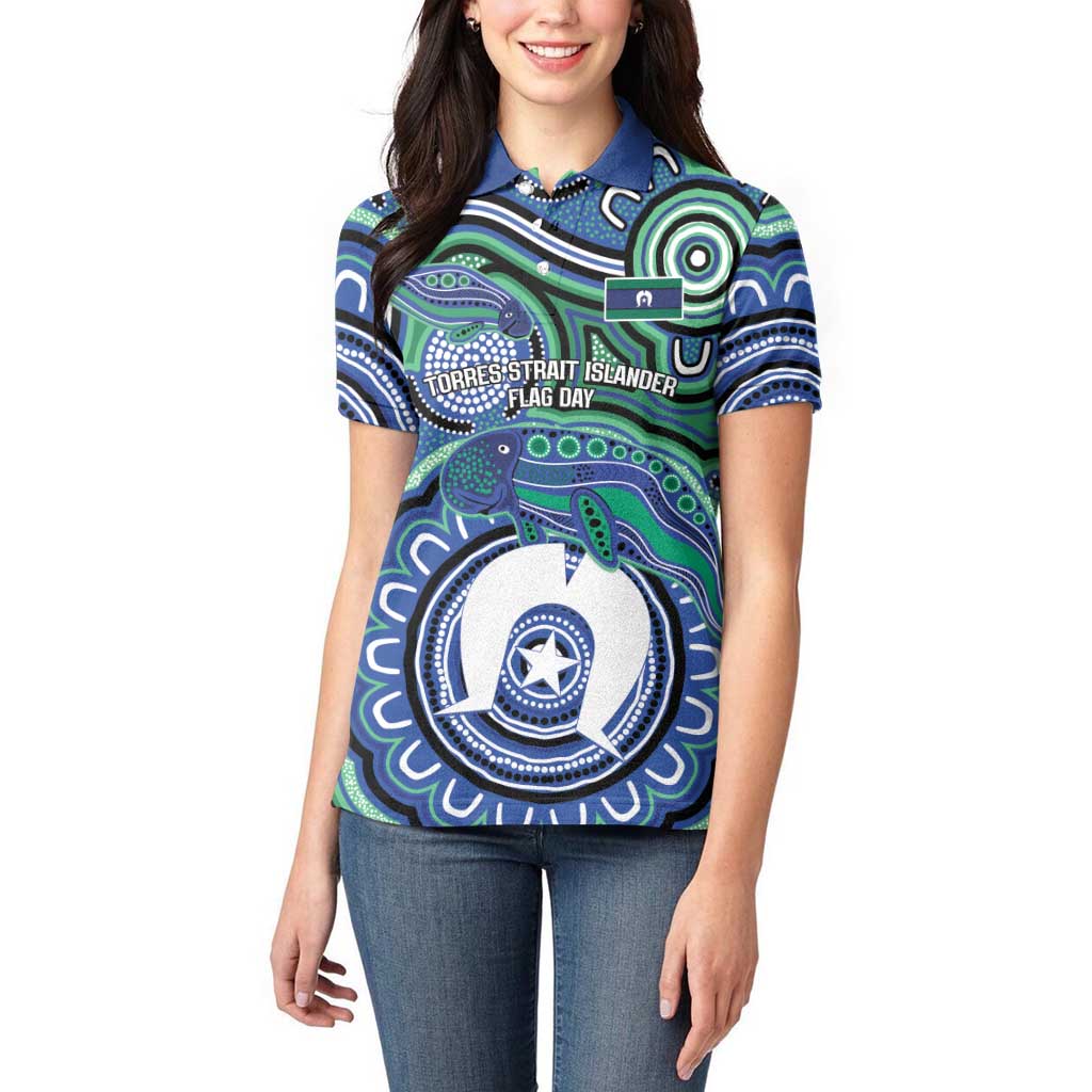 Torres Strait Islander Flag Day Personalised Women Polo Shirt Dhari Dugongs Sea Cows Aboriginal Art