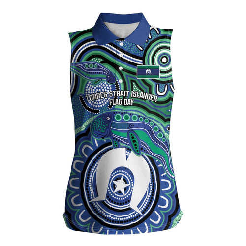 Torres Strait Islander Flag Day Personalised Women Sleeveless Polo Shirt Dhari Dugongs Sea Cows Aboriginal Art