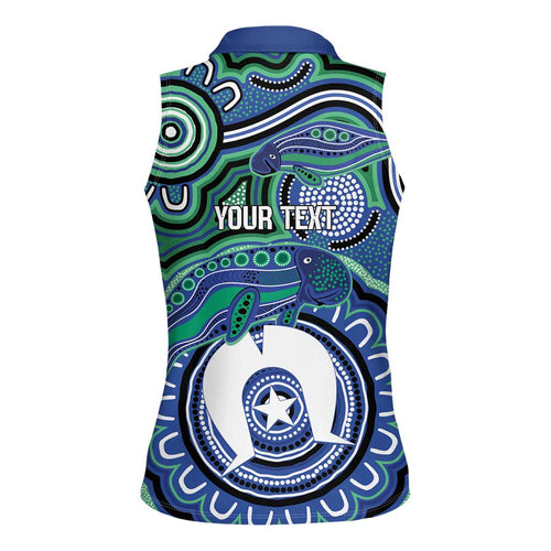 Torres Strait Islander Flag Day Personalised Women Sleeveless Polo Shirt Dhari Dugongs Sea Cows Aboriginal Art