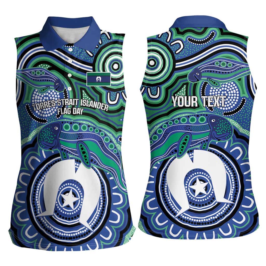 Torres Strait Islander Flag Day Personalised Women Sleeveless Polo Shirt Dhari Dugongs Sea Cows Aboriginal Art