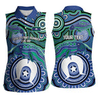 Torres Strait Islander Flag Day Personalised Women Sleeveless Polo Shirt Dhari Dugongs Sea Cows Aboriginal Art