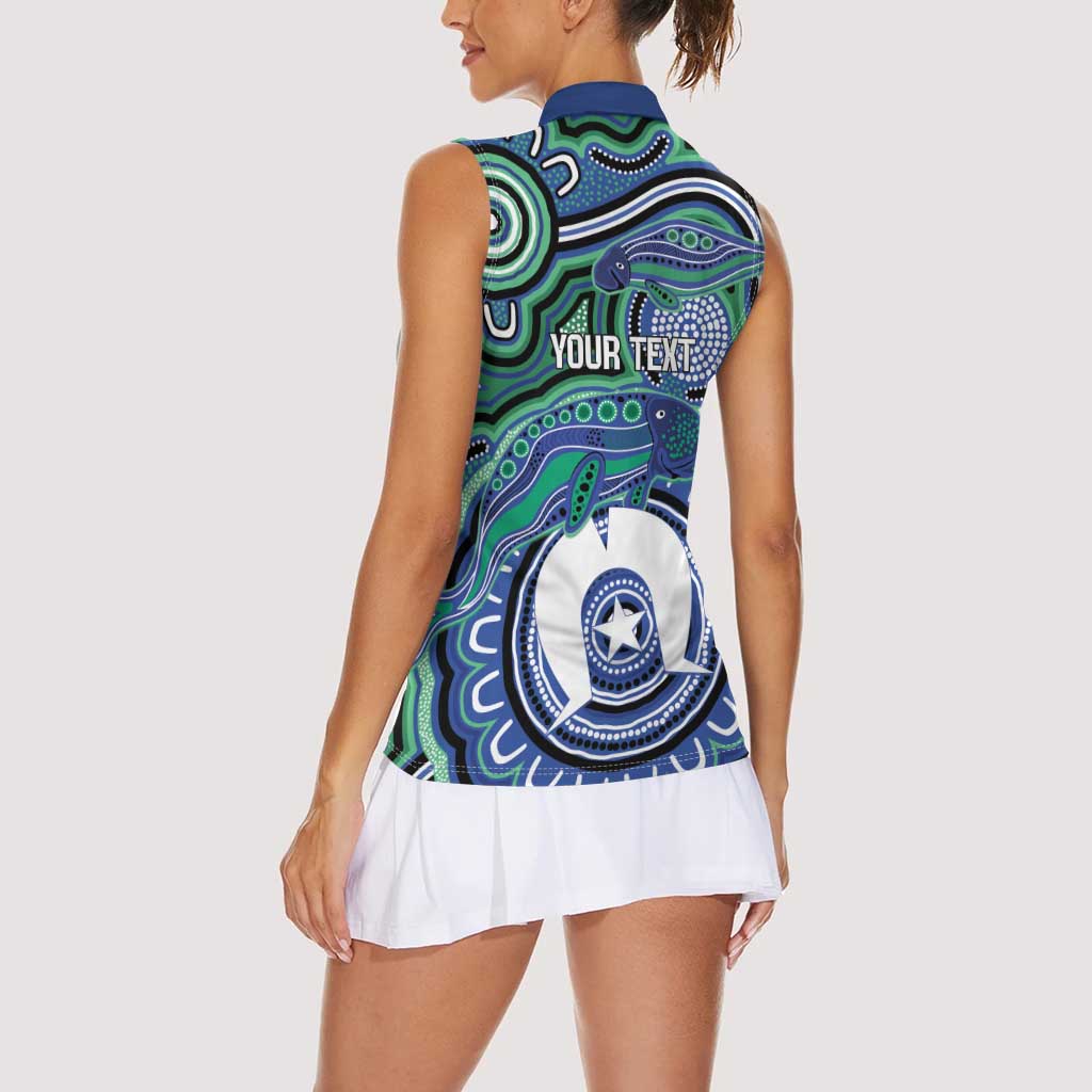 Torres Strait Islander Flag Day Personalised Women Sleeveless Polo Shirt Dhari Dugongs Sea Cows Aboriginal Art