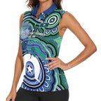 Torres Strait Islander Flag Day Personalised Women Sleeveless Polo Shirt Dhari Dugongs Sea Cows Aboriginal Art
