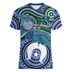 Torres Strait Islander Flag Day Personalised Women V-Neck T-Shirt Dhari Dugongs Sea Cows Aboriginal Art
