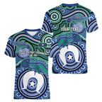 Torres Strait Islander Flag Day Personalised Women V-Neck T-Shirt Dhari Dugongs Sea Cows Aboriginal Art