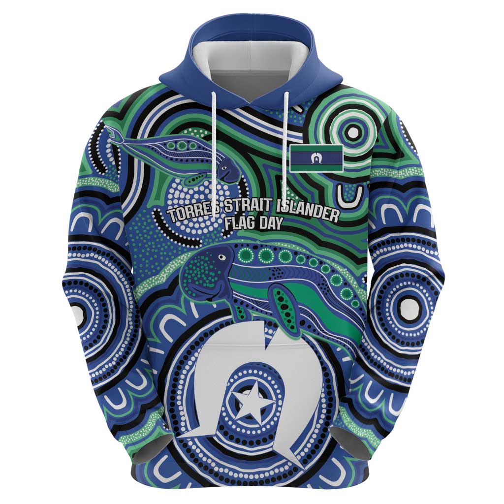 Torres Strait Islander Flag Day Personalised Zip Hoodie Dhari Dugongs Sea Cows Aboriginal Art