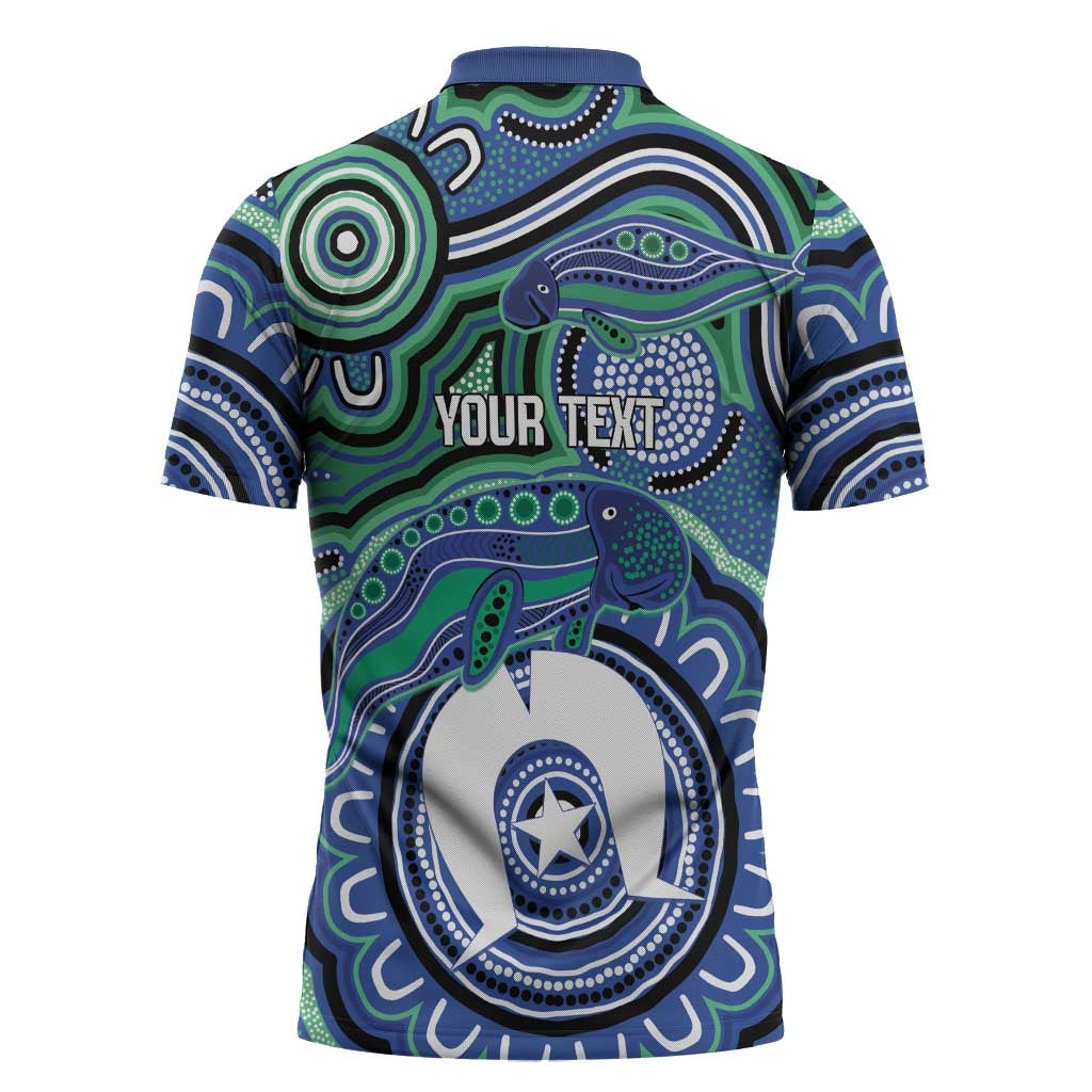 Torres Strait Islander Flag Day Personalised Zipper Polo Shirt Dhari Dugongs Sea Cows Aboriginal Art