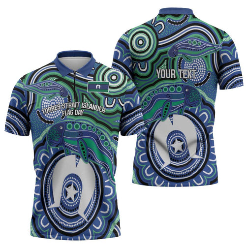 Torres Strait Islander Flag Day Personalised Zipper Polo Shirt Dhari Dugongs Sea Cows Aboriginal Art