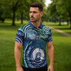 Torres Strait Islander Flag Day Personalised Zipper Polo Shirt Dhari Dugongs Sea Cows Aboriginal Art