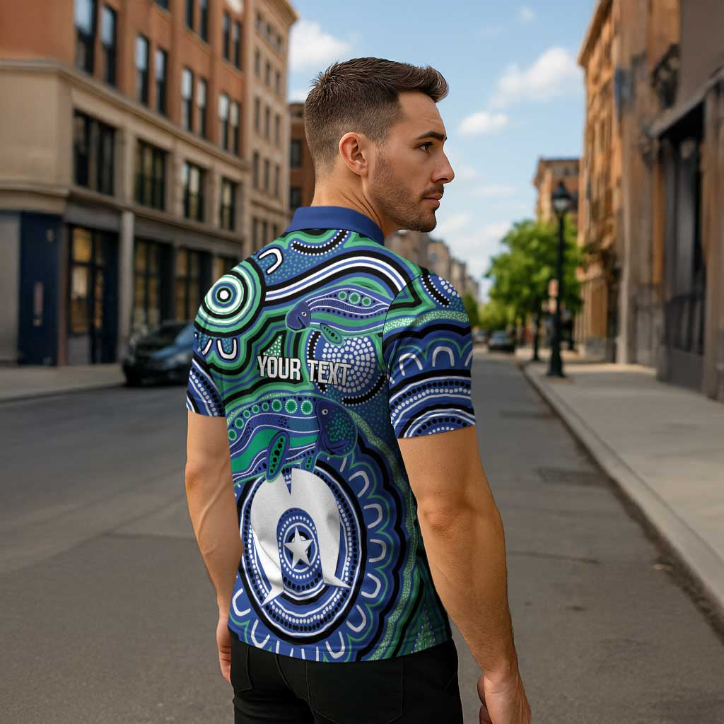 Torres Strait Islander Flag Day Personalised Zipper Polo Shirt Dhari Dugongs Sea Cows Aboriginal Art