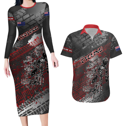 Personalised Cycling New Zealand Couples Matching Long Sleeve Bodycon Dress and Hawaiian Shirt Aotearoa Pride Sportswear