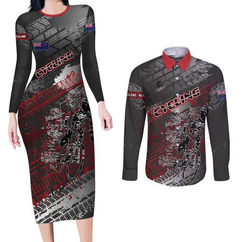 Personalised Cycling New Zealand Couples Matching Long Sleeve Bodycon Dress and Long Sleeve Button Shirt Aotearoa Pride Sportswear