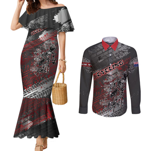 Personalised Cycling New Zealand Couples Matching Mermaid Dress and Long Sleeve Button Shirt Aotearoa Pride Sportswear