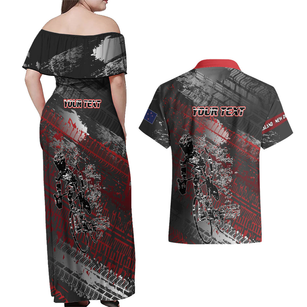 Personalised Cycling New Zealand Couples Matching Off Shoulder Maxi Dress and Hawaiian Shirt Aotearoa Pride Sportswear