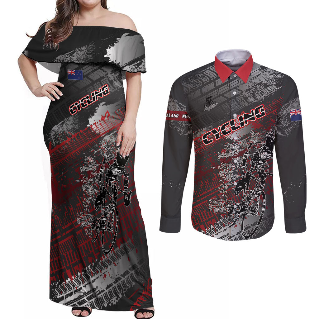 Personalised Cycling New Zealand Couples Matching Off Shoulder Maxi Dress and Long Sleeve Button Shirt Aotearoa Pride Sportswear