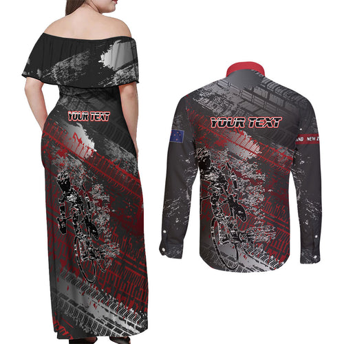 Personalised Cycling New Zealand Couples Matching Off Shoulder Maxi Dress and Long Sleeve Button Shirt Aotearoa Pride Sportswear