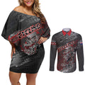 Personalised Cycling New Zealand Couples Matching Off Shoulder Short Dress and Long Sleeve Button Shirt Aotearoa Pride Sportswear