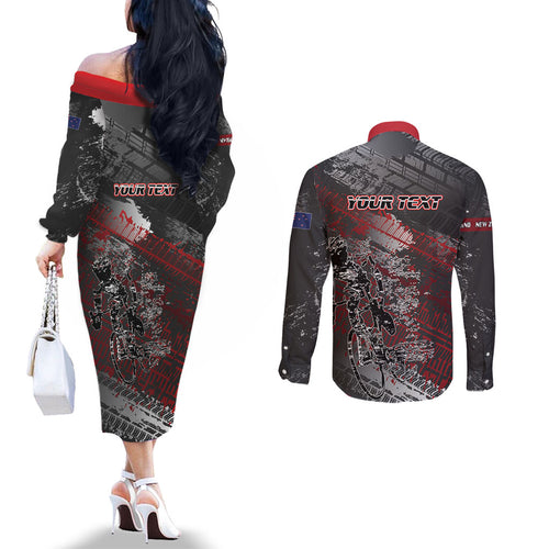 Personalised Cycling New Zealand Couples Matching Off The Shoulder Long Sleeve Dress and Long Sleeve Button Shirt Aotearoa Pride Sportswear