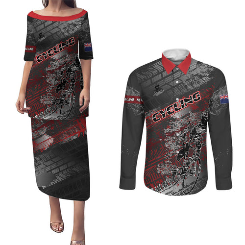 Personalised Cycling New Zealand Couples Matching Puletasi and Long Sleeve Button Shirt Aotearoa Pride Sportswear