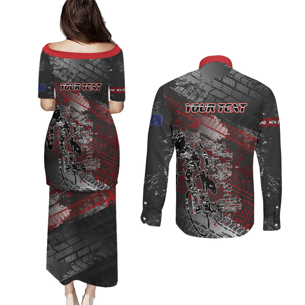Personalised Cycling New Zealand Couples Matching Puletasi and Long Sleeve Button Shirt Aotearoa Pride Sportswear