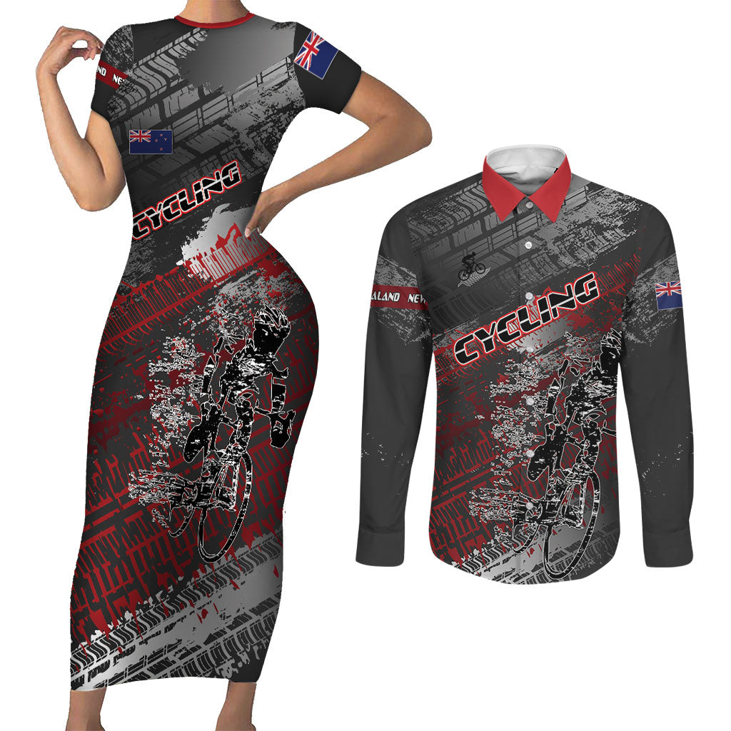 Personalised Cycling New Zealand Couples Matching Short Sleeve Bodycon Dress and Long Sleeve Button Shirt Aotearoa Pride Sportswear