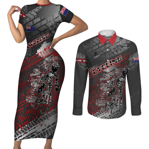 Personalised Cycling New Zealand Couples Matching Short Sleeve Bodycon Dress and Long Sleeve Button Shirt Aotearoa Pride Sportswear