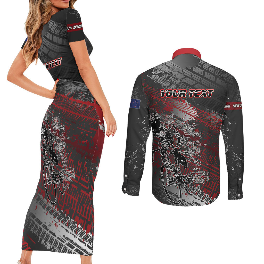 Personalised Cycling New Zealand Couples Matching Short Sleeve Bodycon Dress and Long Sleeve Button Shirt Aotearoa Pride Sportswear