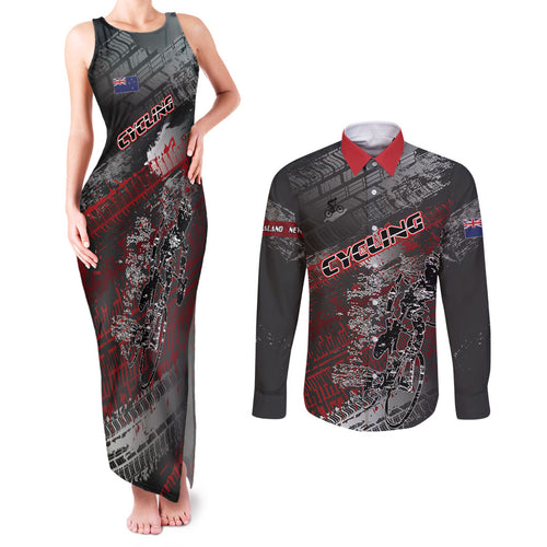 Personalised Cycling New Zealand Couples Matching Tank Maxi Dress and Long Sleeve Button Shirt Aotearoa Pride Sportswear