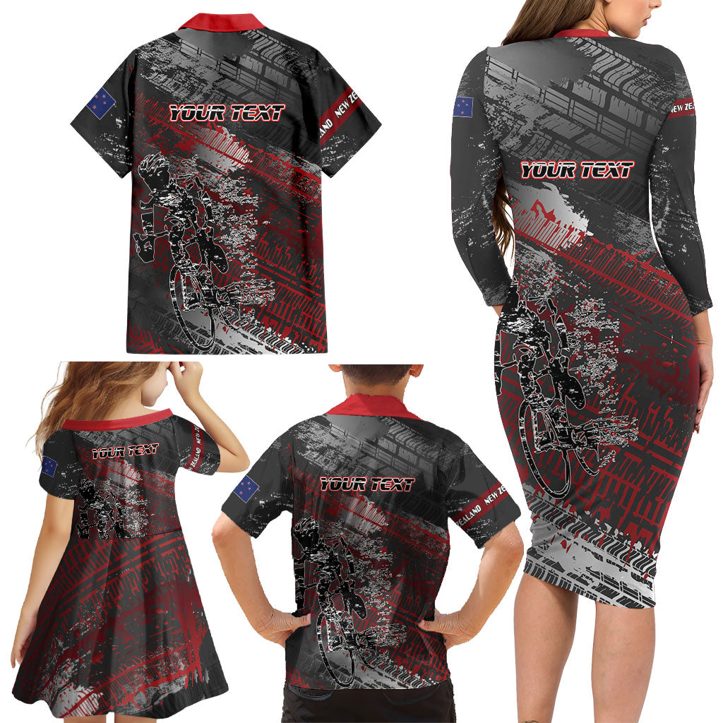 Personalised Cycling New Zealand Family Matching Long Sleeve Bodycon Dress and Hawaiian Shirt Aotearoa Pride Sportswear