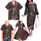 Personalised Cycling New Zealand Family Matching Off The Shoulder Long Sleeve Dress and Hawaiian Shirt Aotearoa Pride Sportswear