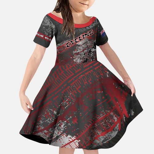 Personalised Cycling New Zealand Family Matching Off The Shoulder Long Sleeve Dress and Hawaiian Shirt Aotearoa Pride Sportswear