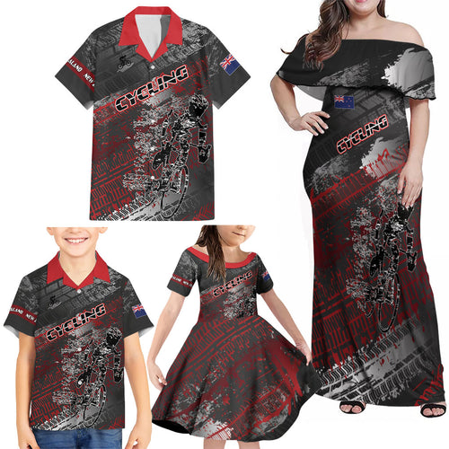 Personalised Cycling New Zealand Family Matching Off Shoulder Maxi Dress and Hawaiian Shirt Aotearoa Pride Sportswear
