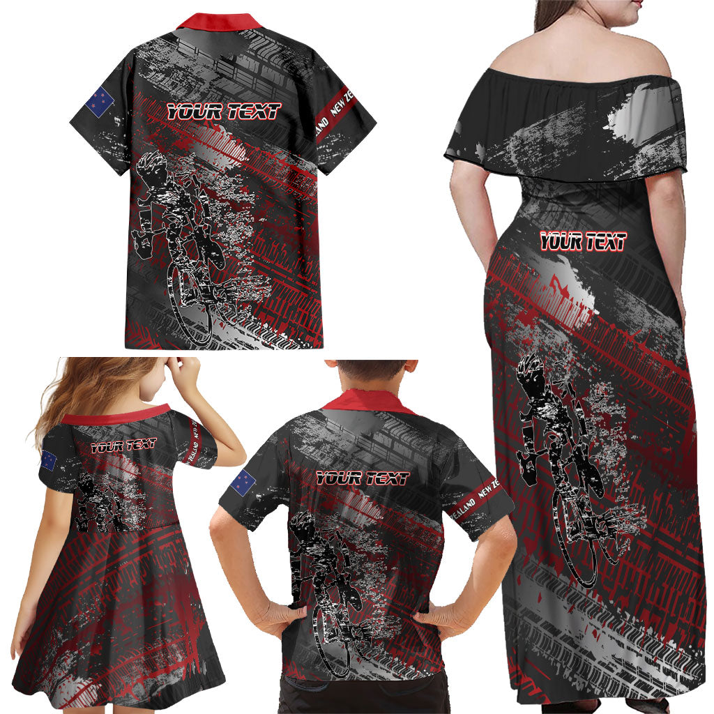 Personalised Cycling New Zealand Family Matching Off Shoulder Maxi Dress and Hawaiian Shirt Aotearoa Pride Sportswear