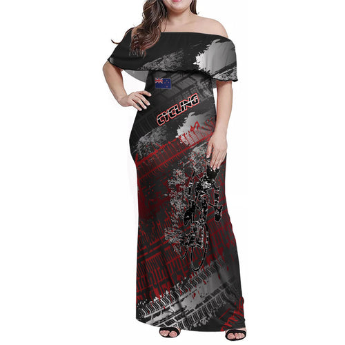 Personalised Cycling New Zealand Family Matching Off Shoulder Maxi Dress and Hawaiian Shirt Aotearoa Pride Sportswear