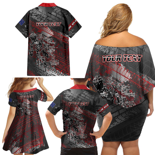 Personalised Cycling New Zealand Family Matching Off Shoulder Short Dress and Hawaiian Shirt Aotearoa Pride Sportswear