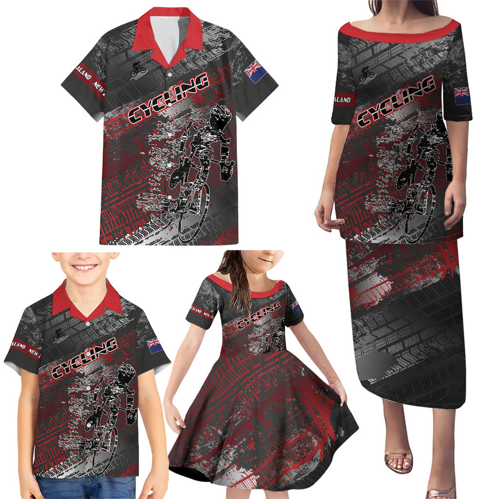 Personalised Cycling New Zealand Family Matching Puletasi and Hawaiian Shirt Aotearoa Pride Sportswear