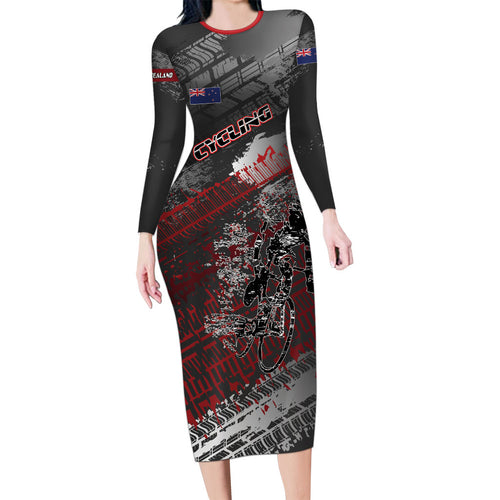 Personalised Cycling New Zealand Long Sleeve Bodycon Dress Aotearoa Pride Sportswear