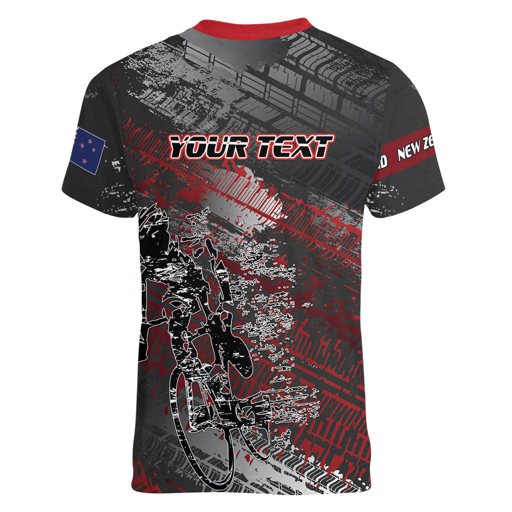 Personalised Cycling New Zealand Women V-Neck T-Shirt Aotearoa Pride Sportswear