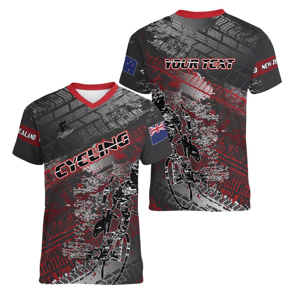 Personalised Cycling New Zealand Women V-Neck T-Shirt Aotearoa Pride Sportswear