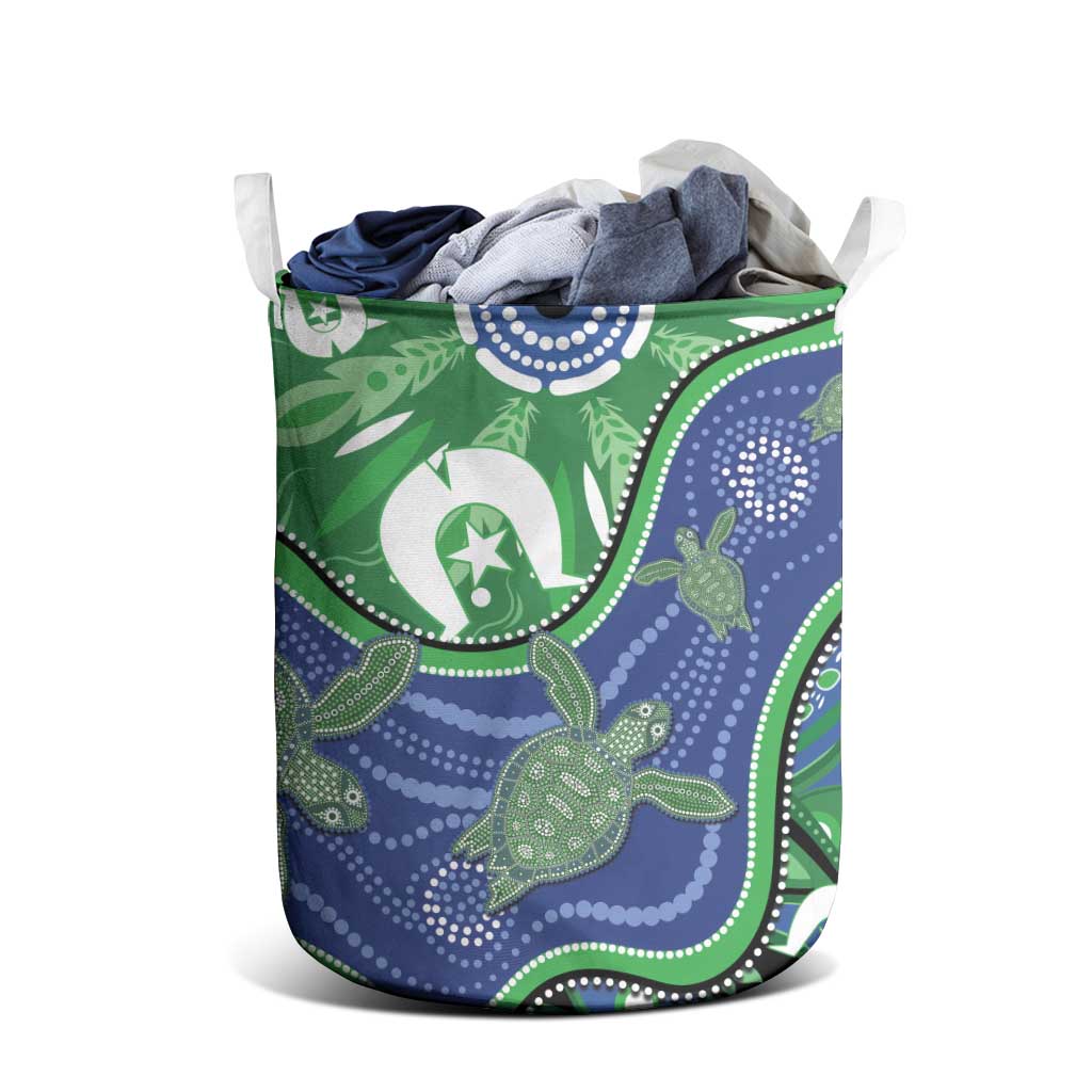 Torres Strait Islands Laundry Basket Dhari Turtles Sea Animal Aboriginal Dot Art