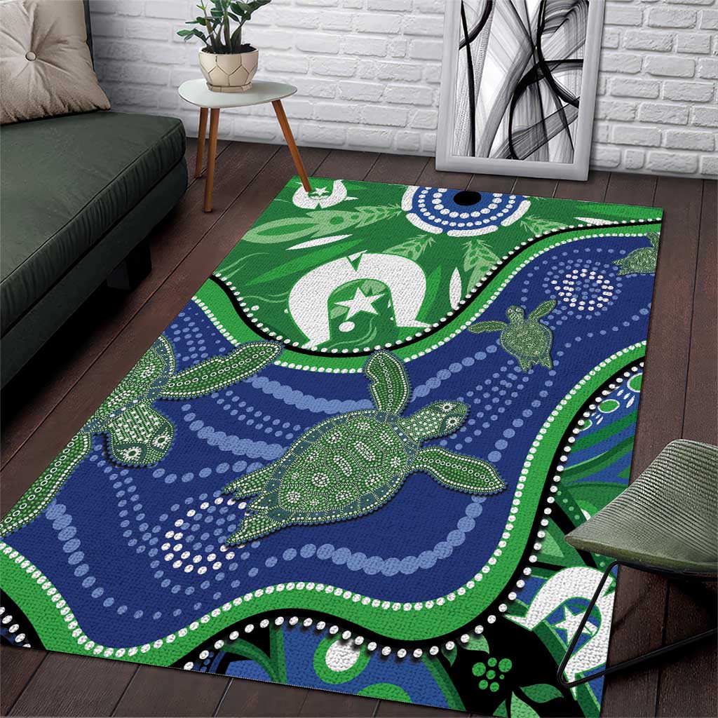 Torres Strait Islands Area Rug Dhari Turtles Sea Animal Aboriginal Dot Art