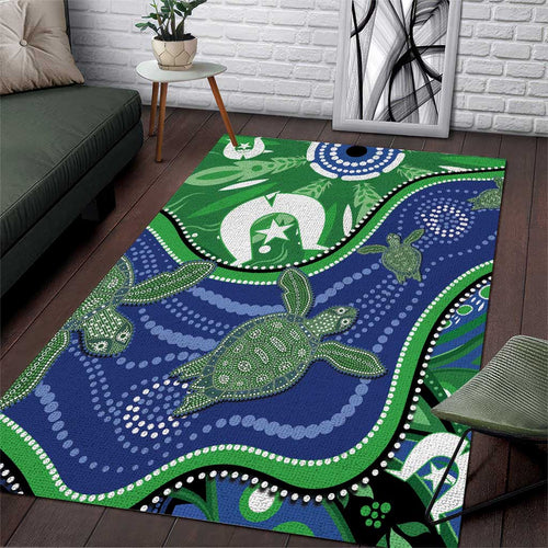 Torres Strait Islands Area Rug Dhari Turtles Sea Animal Aboriginal Dot Art
