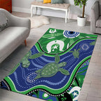 Torres Strait Islands Area Rug Dhari Turtles Sea Animal Aboriginal Dot Art