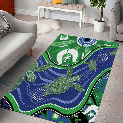 Torres Strait Islands Area Rug Dhari Turtles Sea Animal Aboriginal Dot Art