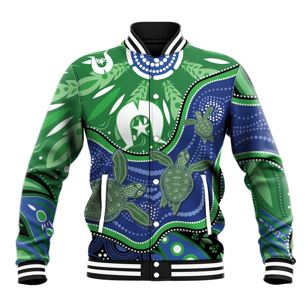 Torres Strait Islands Baseball Jacket Dhari Turtles Sea Animal Aboriginal Dot Art