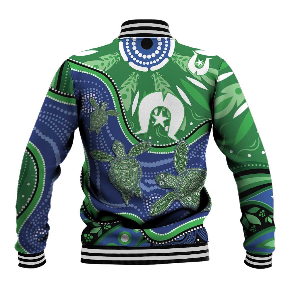 Torres Strait Islands Baseball Jacket Dhari Turtles Sea Animal Aboriginal Dot Art