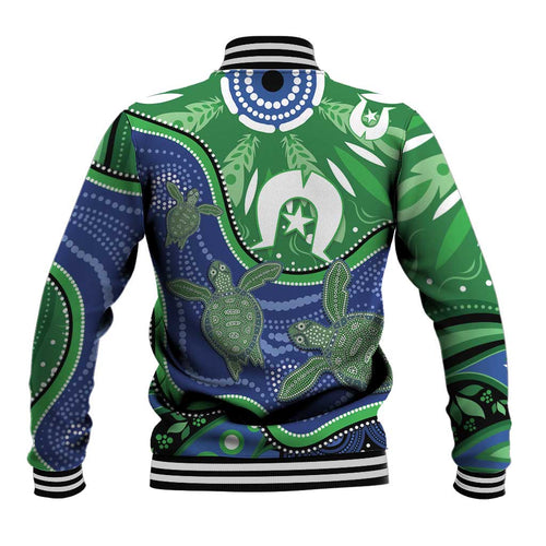 Torres Strait Islands Baseball Jacket Dhari Turtles Sea Animal Aboriginal Dot Art
